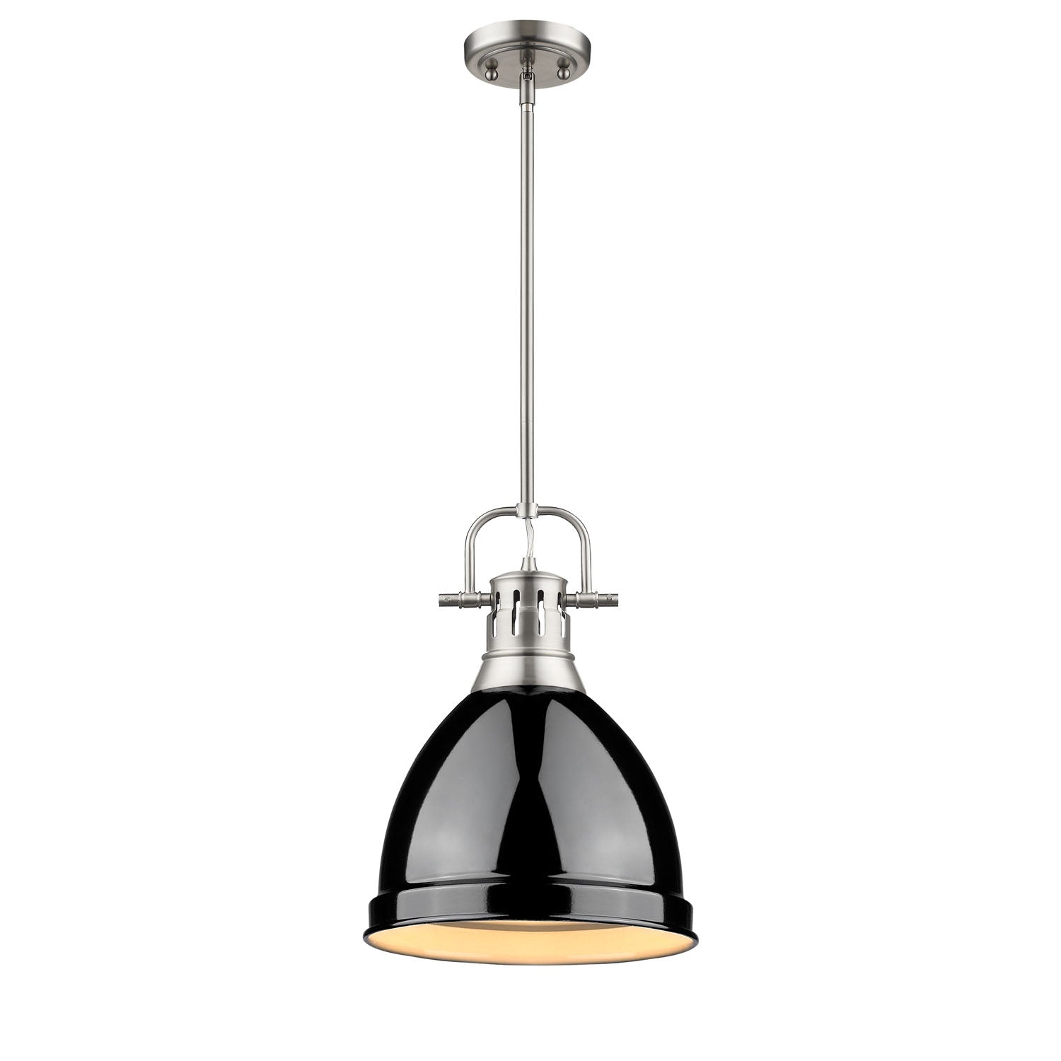 Duncan Small Pendant with Rod in Pewter with a Black Shade - - Golden Lighting