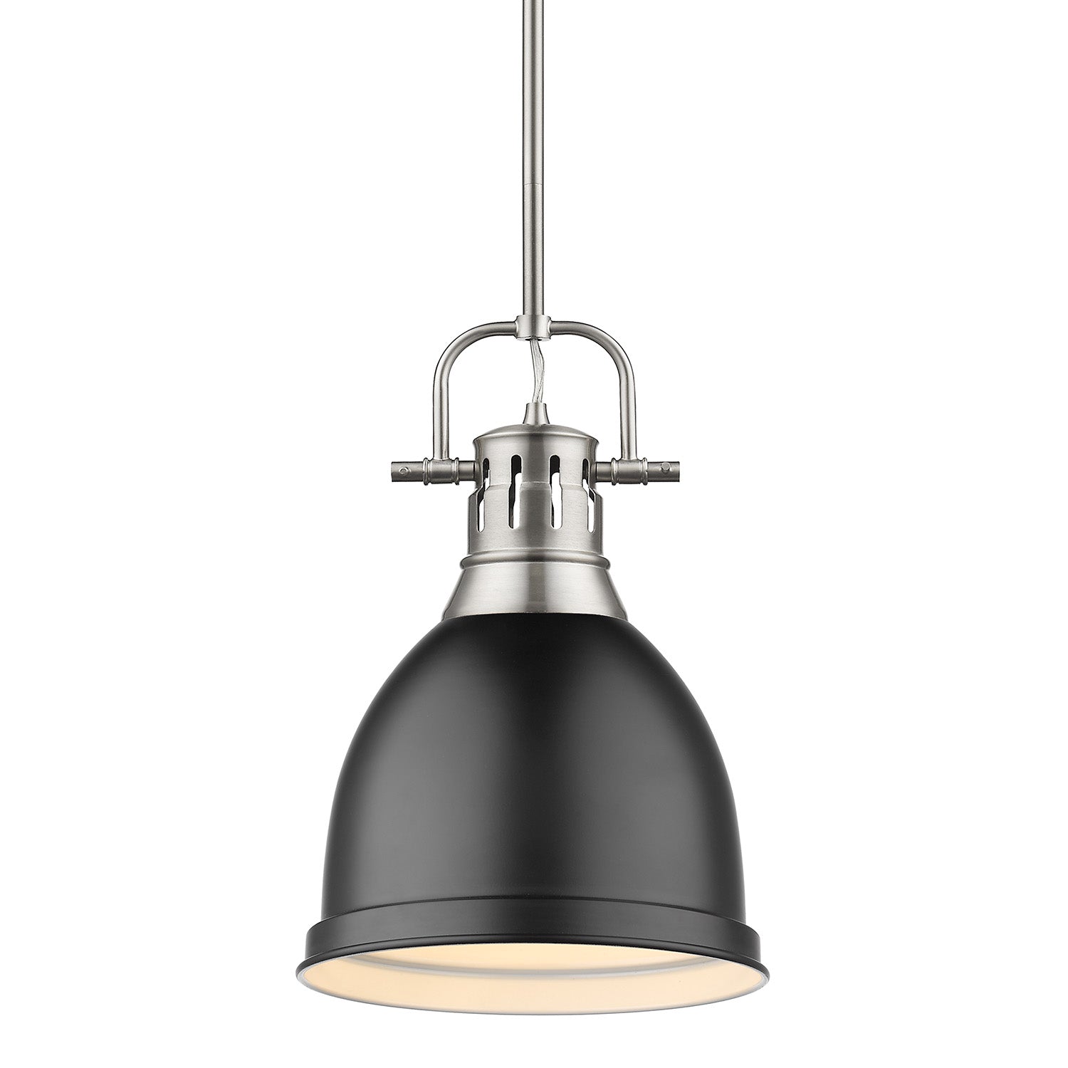 Duncan Small Pendant with Rod in Pewter with a Matte Black Shade - - Golden Lighting