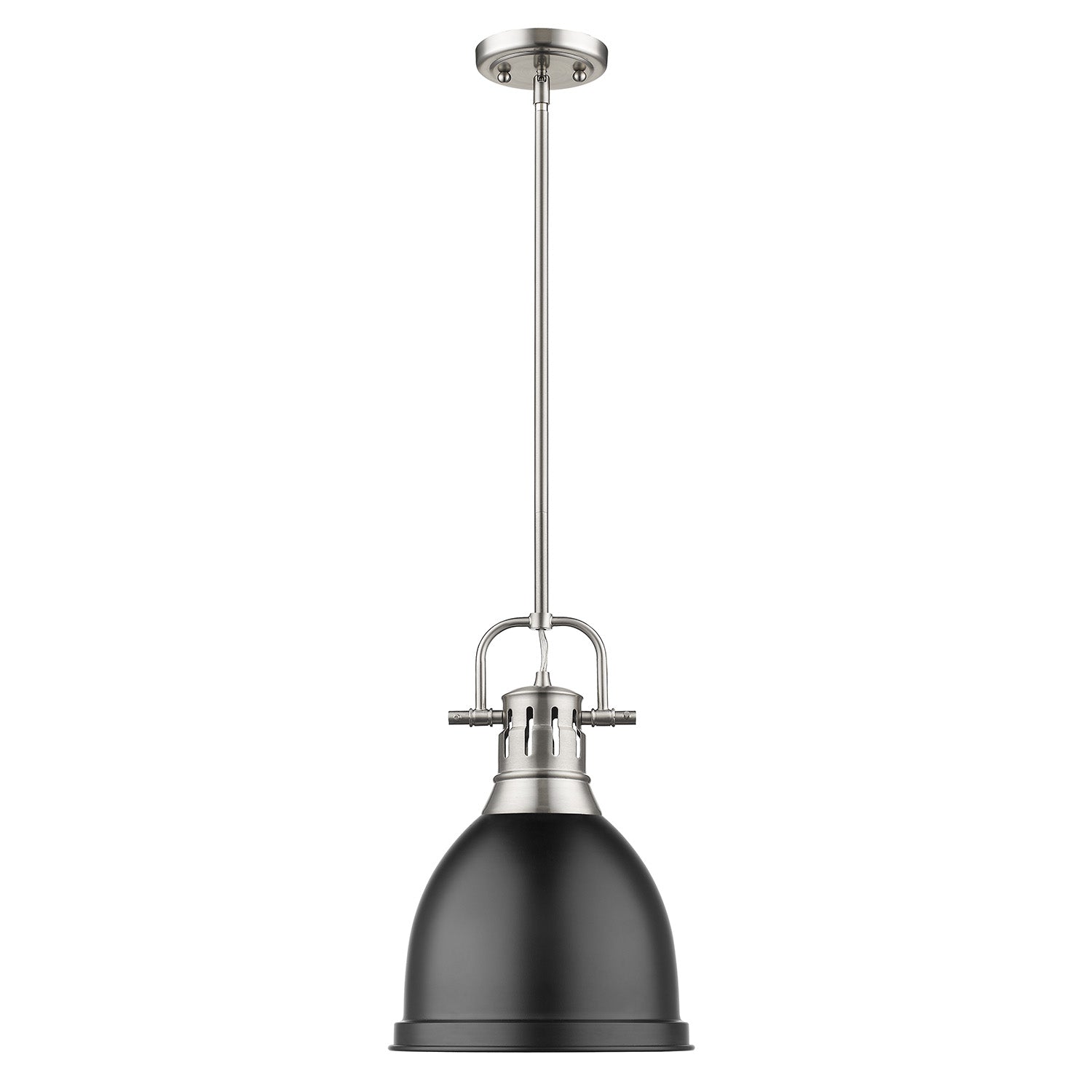 Duncan Small Pendant with Rod in Pewter with a Matte Black Shade - Pewter / Matte Black / Black - Golden Lighting