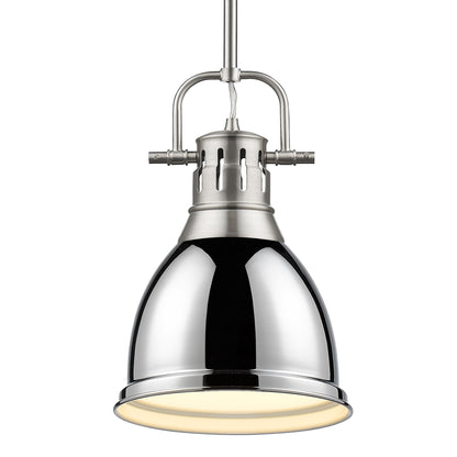 Duncan Small Pendant with Rod in Pewter with Chrome - - Golden Lighting