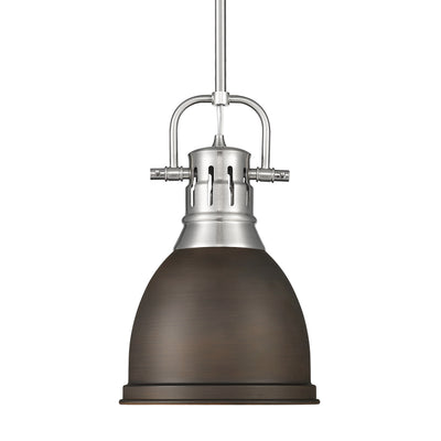 Yep by Golden Lighting Duncan 1-light 9in Rod Hung Pendant in Pewter and Rubbed Bronze shade - Default Title - Golden Lighting