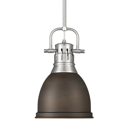 Yep by Golden Lighting Duncan 1-light 9in Rod Hung Pendant in Pewter and Rubbed Bronze shade