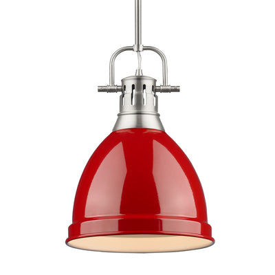 Yep by Golden Lighting Duncan 1-light 9in Rod Hung Pendant in Pewter and Red shade - - Golden Lighting