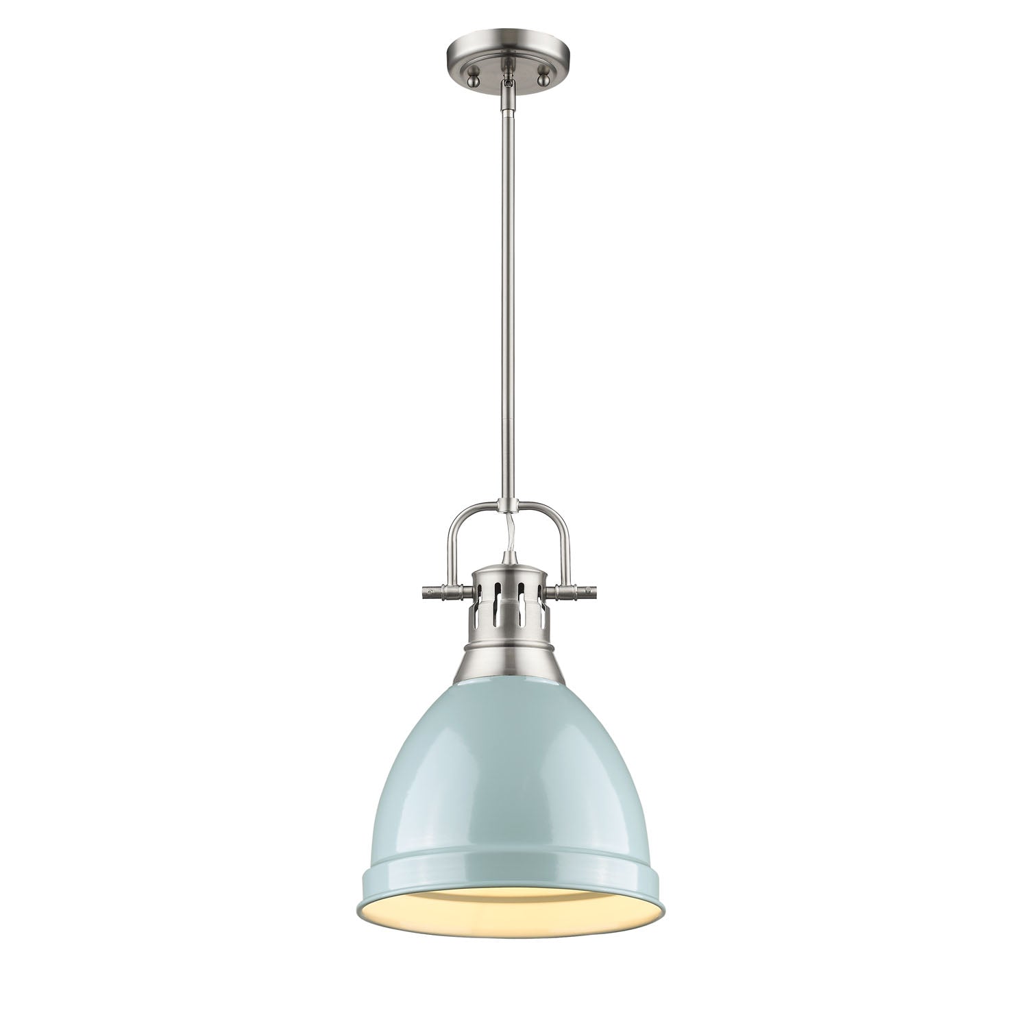 Duncan Small Pendant with Rod in Pewter with a Seafoam Shade - - Golden Lighting