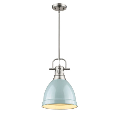 Yep by Golden Lighting Duncan 1-light 9in Rod Hung Pendant in Pewter and Seafoam shade - - Golden Lighting