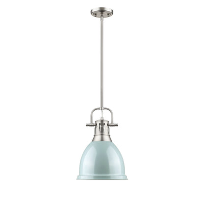 Duncan Small Pendant with Rod in Pewter with a Seafoam Shade - Pewter / Seafoam / Green - Golden Lighting