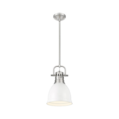 Yep by Golden Lighting Duncan 1-light 9in Rod Hung Pendant in Pewter and Matte White shade - - Golden Lighting