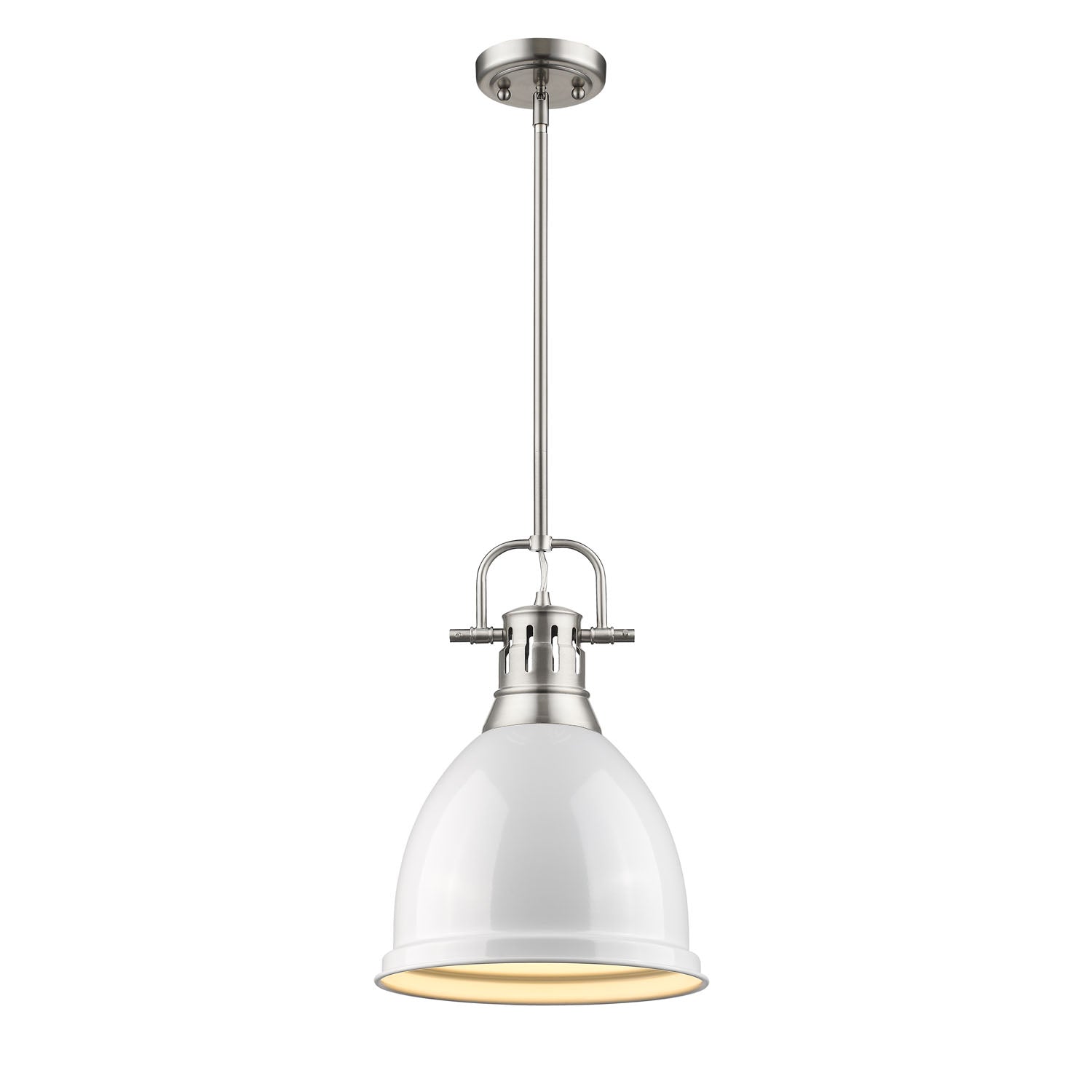 Duncan Small Pendant with Rod in Pewter with a White Shade - - Golden Lighting