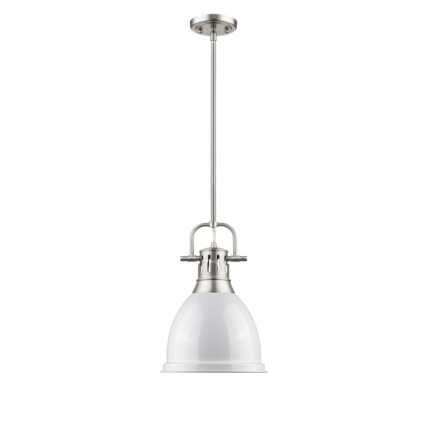 Duncan Small Pendant with Rod in Pewter with a White Shade - Pewter / White / White - Golden Lighting