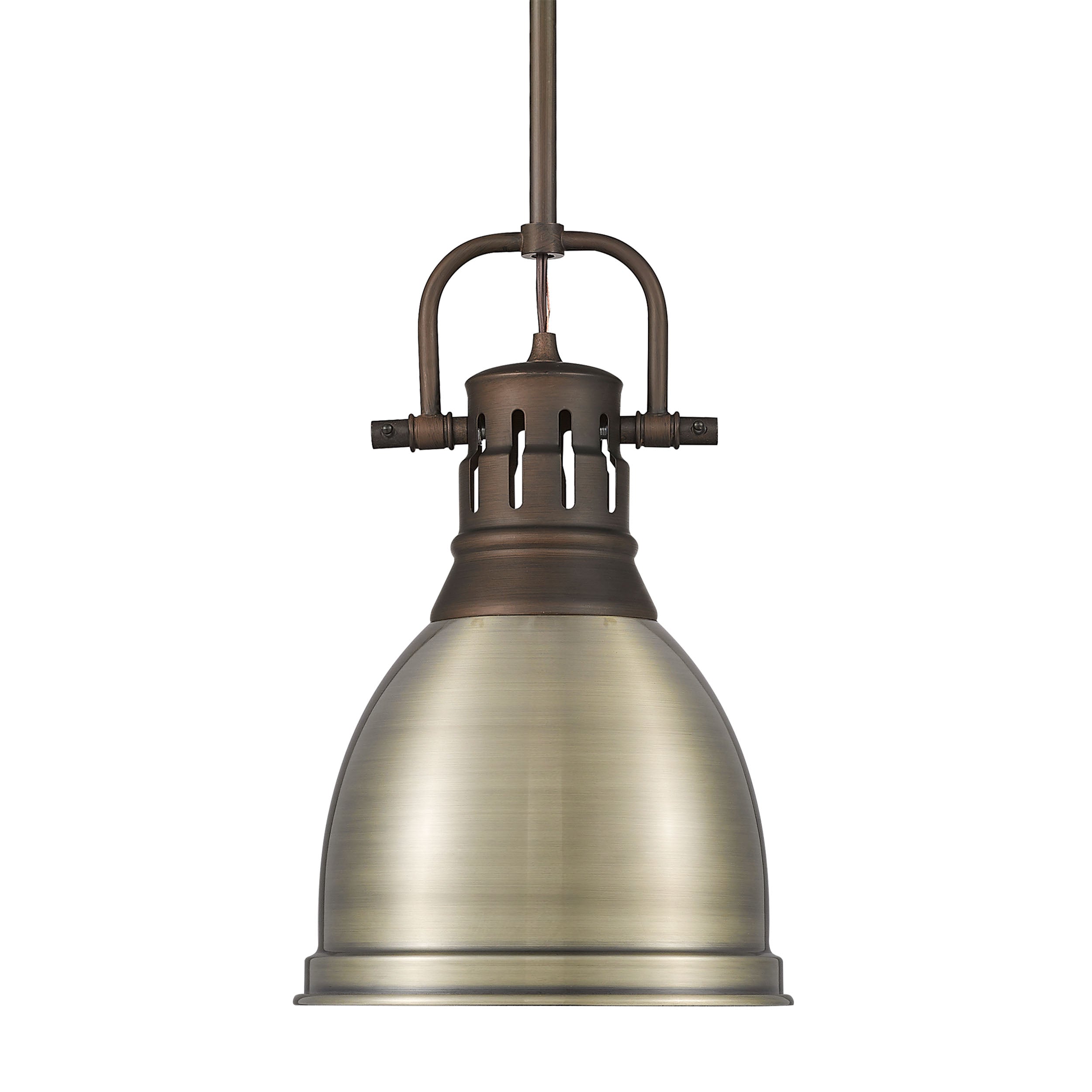 Yep by Golden Lighting Duncan 1-light 9in Rod Hung Pendant in Rubbed Bronze and Aged Brass shade - Default Title - Golden Lighting
