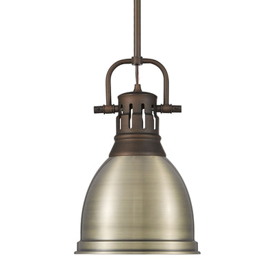 Yep by Golden Lighting Duncan 1-light 9in Rod Hung Pendant in Rubbed Bronze and Aged Brass shade - Default Title - Golden Lighting