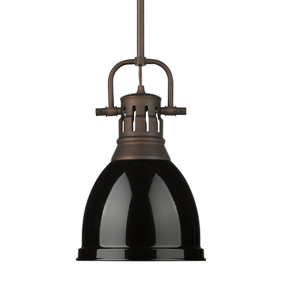Yep by Golden Lighting Duncan 1-light 9in Rod Hung Pendant in Rubbed Bronze and Black shade - Default Title - Golden Lighting