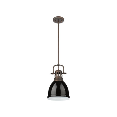 Yep by Golden Lighting Duncan 1-light 9in Rod Hung Pendant in Rubbed Bronze and Black shade - - Golden Lighting