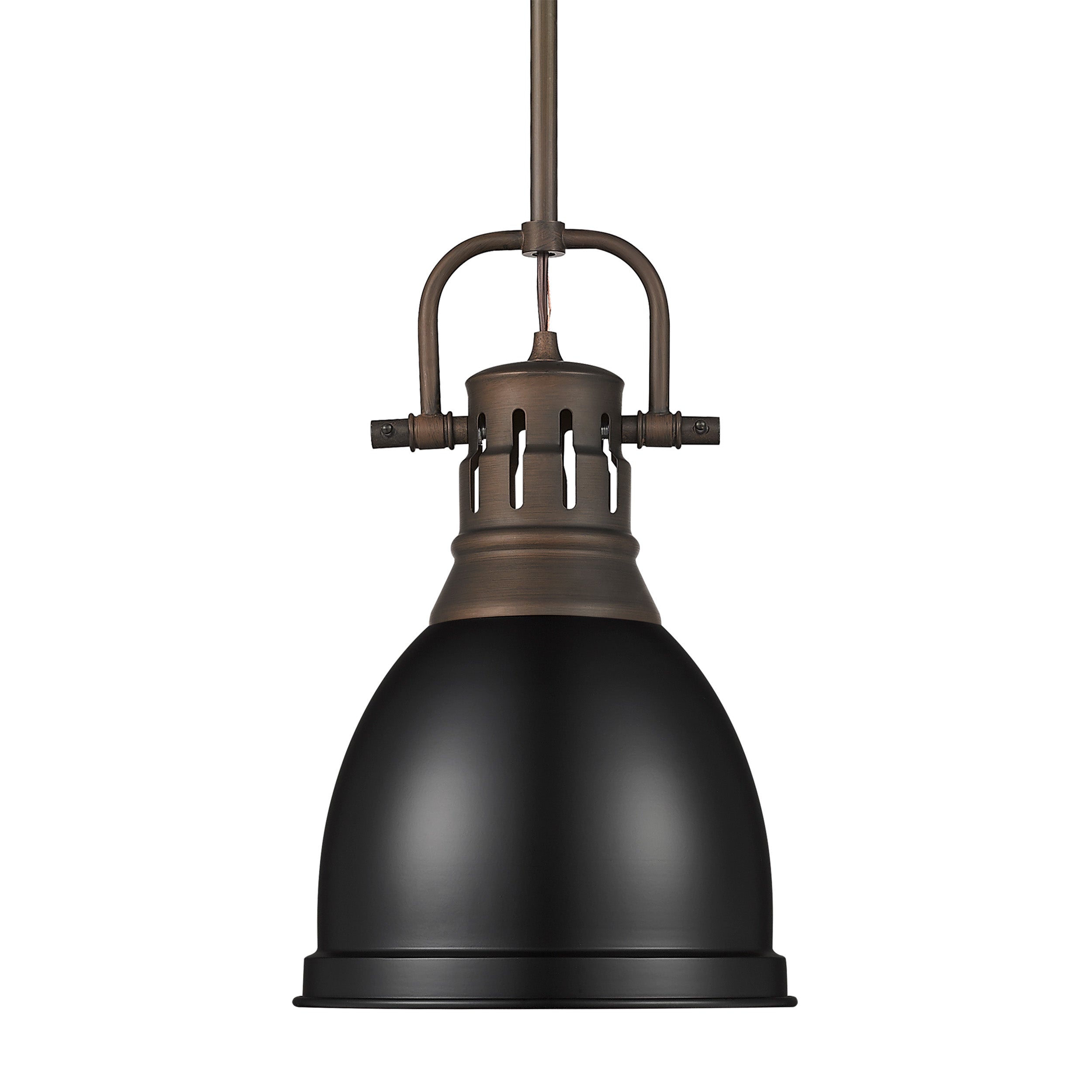 Duncan 1-light 9in Rod Hung Pendant in Rubbed Bronze and Matte