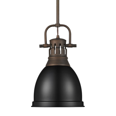 Yep by Golden Lighting Duncan 1-light 9in Rod Hung Pendant in Rubbed Bronze and Matte Black shade - Default Title - Golden Lighting
