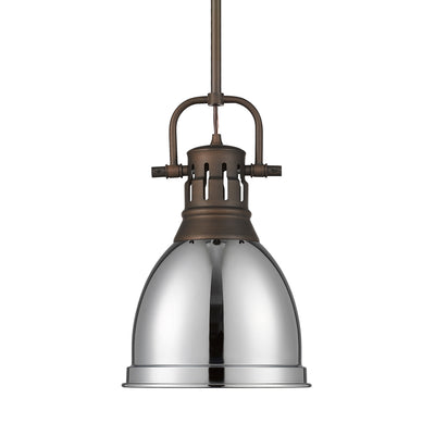 Yep by Golden Lighting Duncan 1-light 9in Rod Hung Pendant in Rubbed Bronze and Chrome shade - Default Title - Golden Lighting