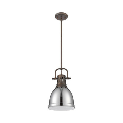 Yep by Golden Lighting Duncan 1-light 9in Rod Hung Pendant in Rubbed Bronze and Chrome shade