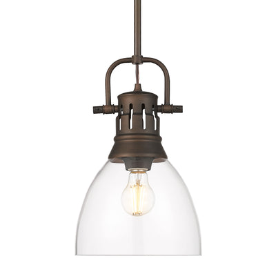 Yep by Golden Lighting Duncan 1-light 9in rod hung Pendant in Rubbed Bronze and Clear Glass - Default Title - Golden Lighting