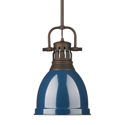 Yep by Golden Lighting Duncan 1-light 9in Rod Hung Pendant in Rubbed Bronze and Navy Blue shade - Default Title - Golden Lighting
