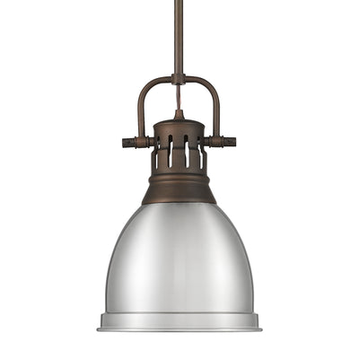 Yep by Golden Lighting Duncan 1-light 9in Rod Hung Pendant in Rubbed Bronze and Pewter shade - Default Title - Golden Lighting