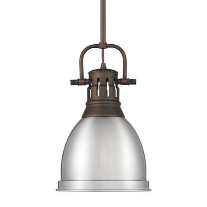 Yep by Golden Lighting Duncan 1-light 9in Rod Hung Pendant in Rubbed Bronze and Pewter shade