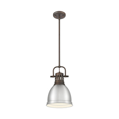 Yep by Golden Lighting Duncan 1-light 9in Rod Hung Pendant in Rubbed Bronze and Pewter shade - - Golden Lighting