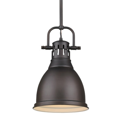 Duncan 1-light 9in Rod Hung Pendant in Rubbed Bronze - Default Title - Golden Lighting