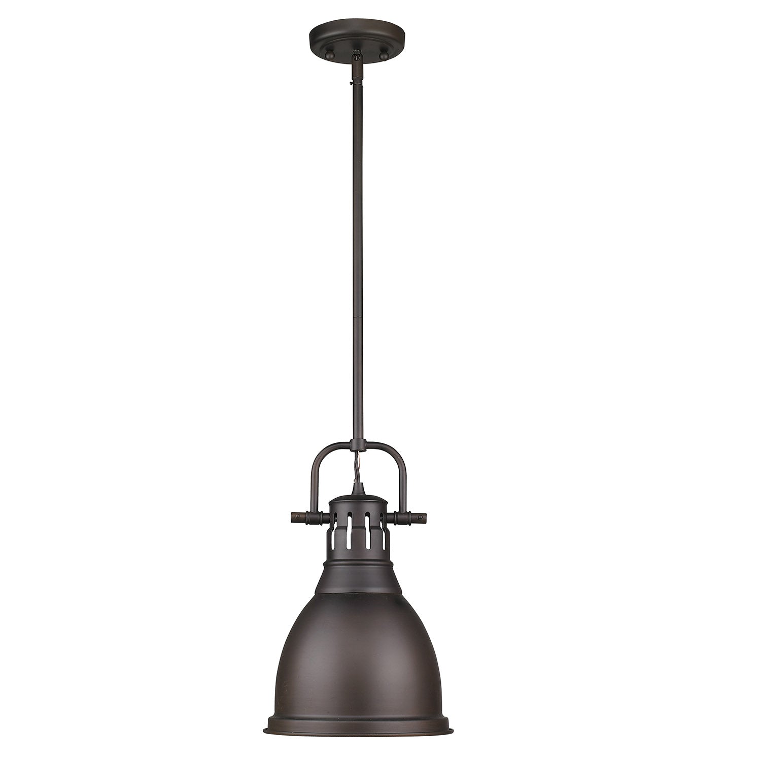 Duncan Small Pendant with Rod in Rubbed Bronze with a Rubbed Bronze Shade - Rubbed Bronze / Rubbed Bronze / Bronze - Golden Lighting