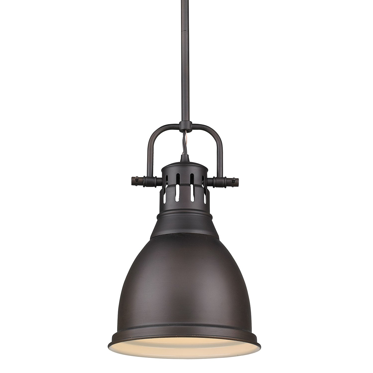 Duncan Small Pendant with Rod in Rubbed Bronze with a Rubbed Bronze Shade - - Golden Lighting