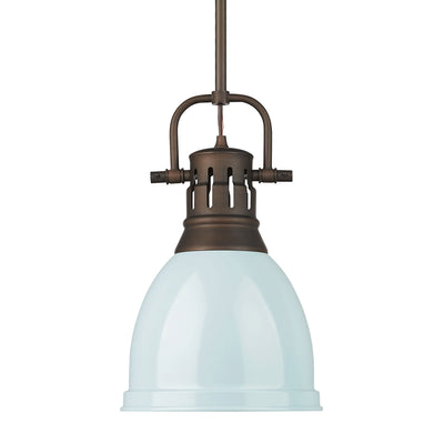 Yep by Golden Lighting Duncan 1-light 9in Rod Hung Pendant in Rubbed Bronze and Seafoam shade - Default Title - Golden Lighting