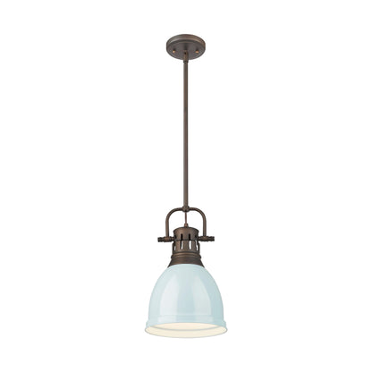 Duncan Small Pendant with Rod in Rubbed Bronze with Seafoam - Default Title - Golden Lighting