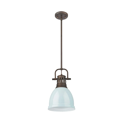 Yep by Golden Lighting Duncan 1-light 9in Rod Hung Pendant in Rubbed Bronze and Seafoam shade - - Golden Lighting