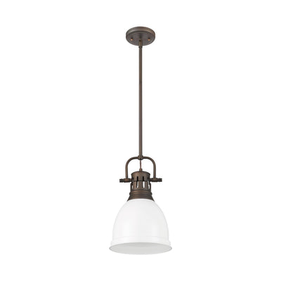 Yep by Golden Lighting Duncan 1-light 9in Rod Hung Pendant in Rubbed Bronze and Matte White shade - - Golden Lighting