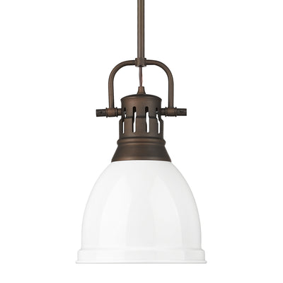 Yep by Golden Lighting Duncan 1-light 9in Rod Hung Pendant in Rubbed Bronze and White shade - Default Title - Golden Lighting