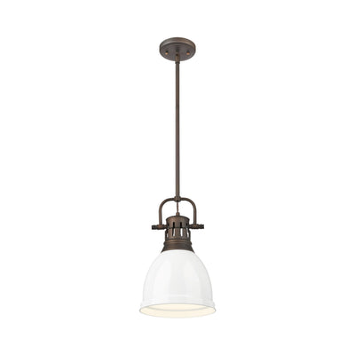 Yep by Golden Lighting Duncan 1-light 9in Rod Hung Pendant in Rubbed Bronze and White shade - - Golden Lighting