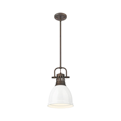 Yep by Golden Lighting Duncan 1-light 9in Rod Hung Pendant in Rubbed Bronze and White shade