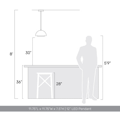 Solsken Integrated LED 12in Pendant in Sand White, scale reference - Golden Lighting