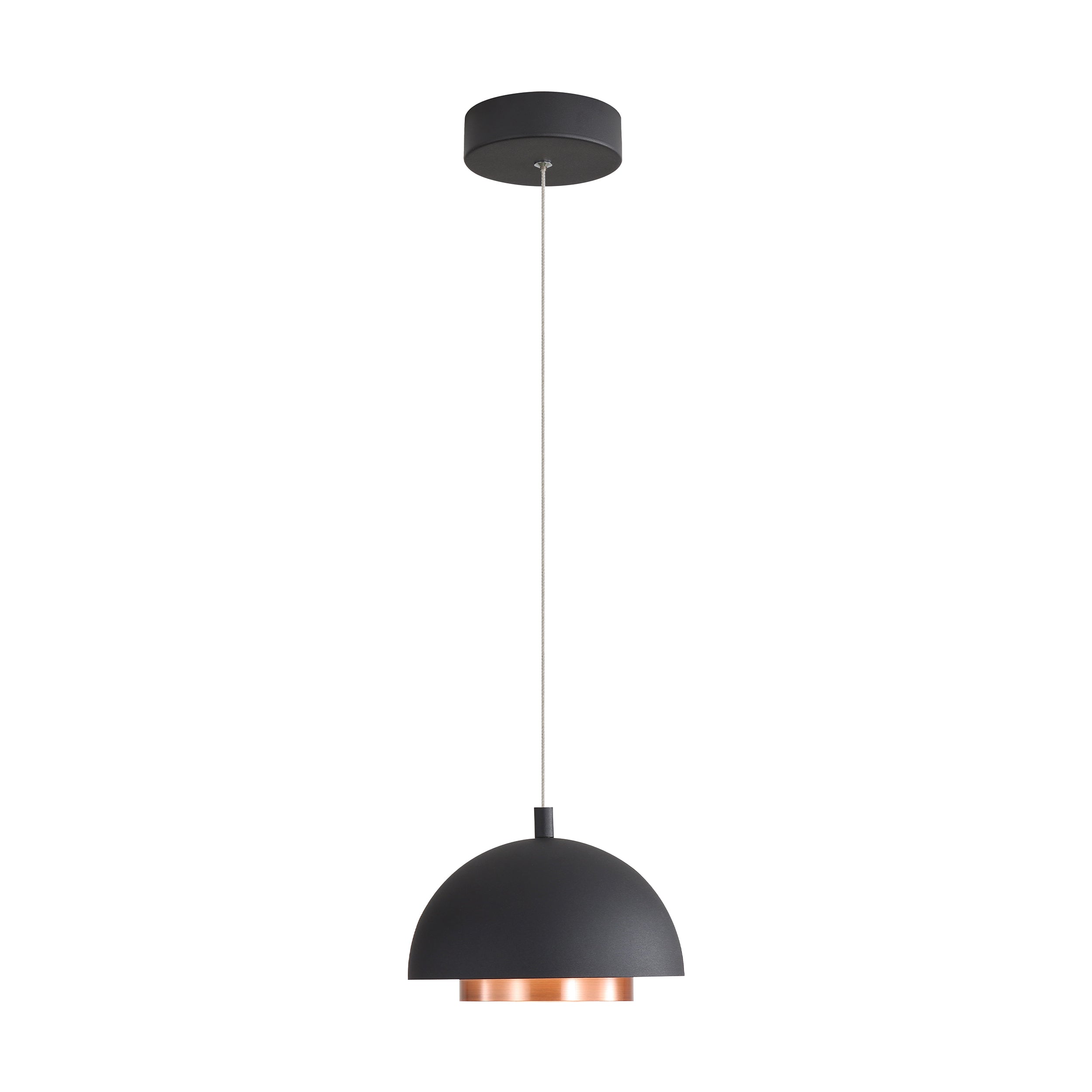 Solsken 7" LED Pendant in Sand Black with Aged Copper - - Golden Lighting