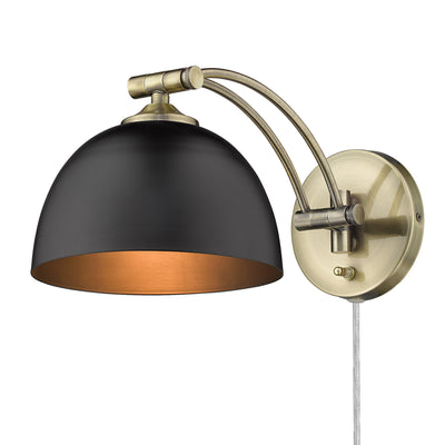 Rey 1-light Swing Arm Wall Lamp in Aged Brass and Matte Black shade - Golden Lighting