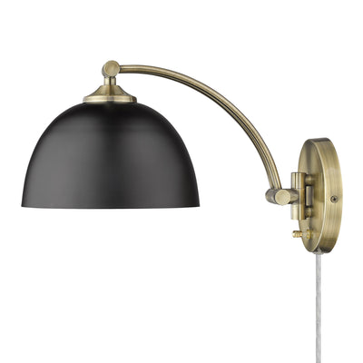 Rey 1-light Swing Arm Wall Lamp in Aged Brass and Matte Black shade - Golden Lighting