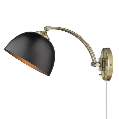 Rey 1-light Swing Arm Wall Lamp in Aged Brass and Matte Black shade, alternate view - Golden Lighting