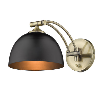 Rey 1-light Swing Arm Wall Lamp in Aged Brass and Matte Black shade, alternate view - Golden Lighting