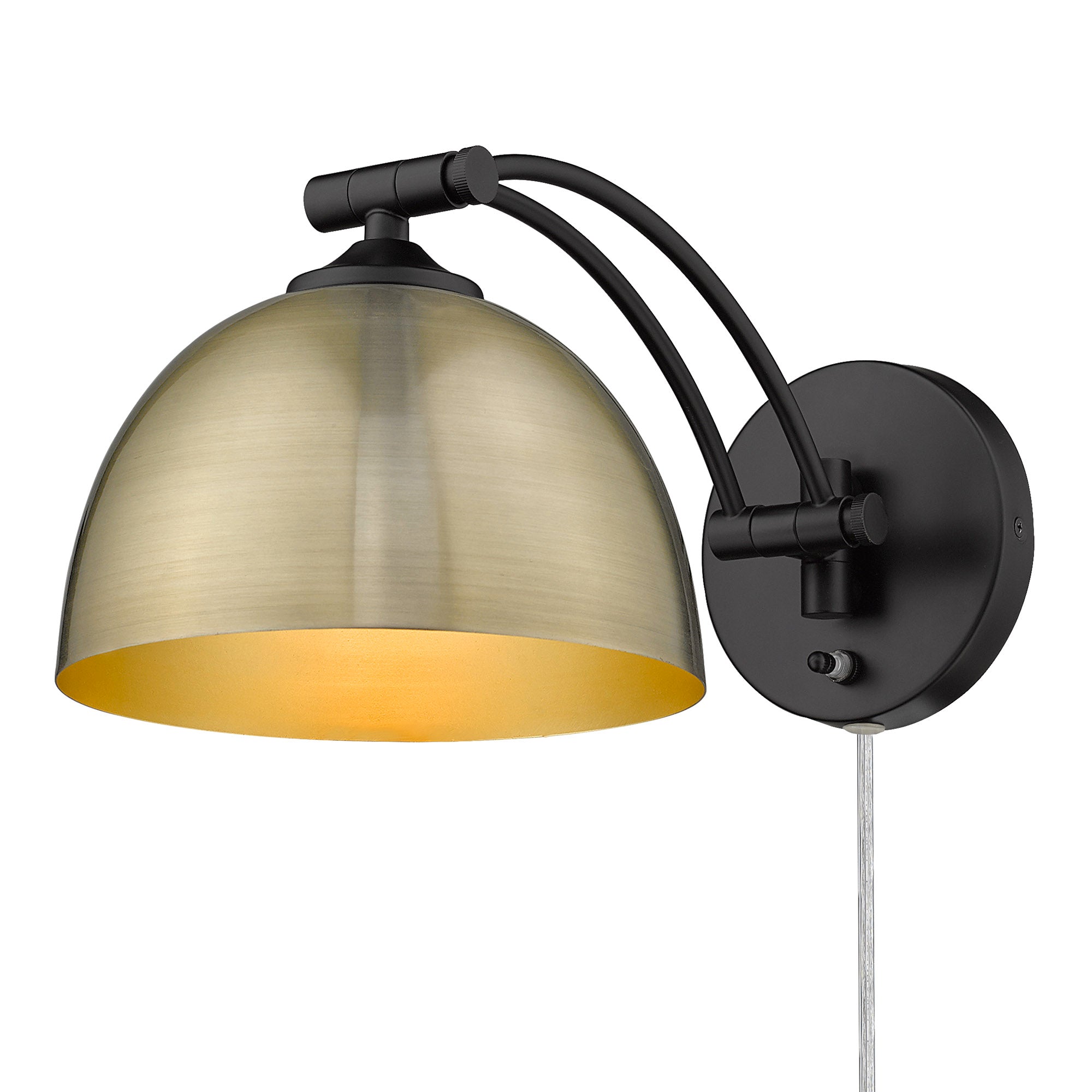 Rey 1-light Swing Arm Wall Lamp in Matte Black and Aged Brass