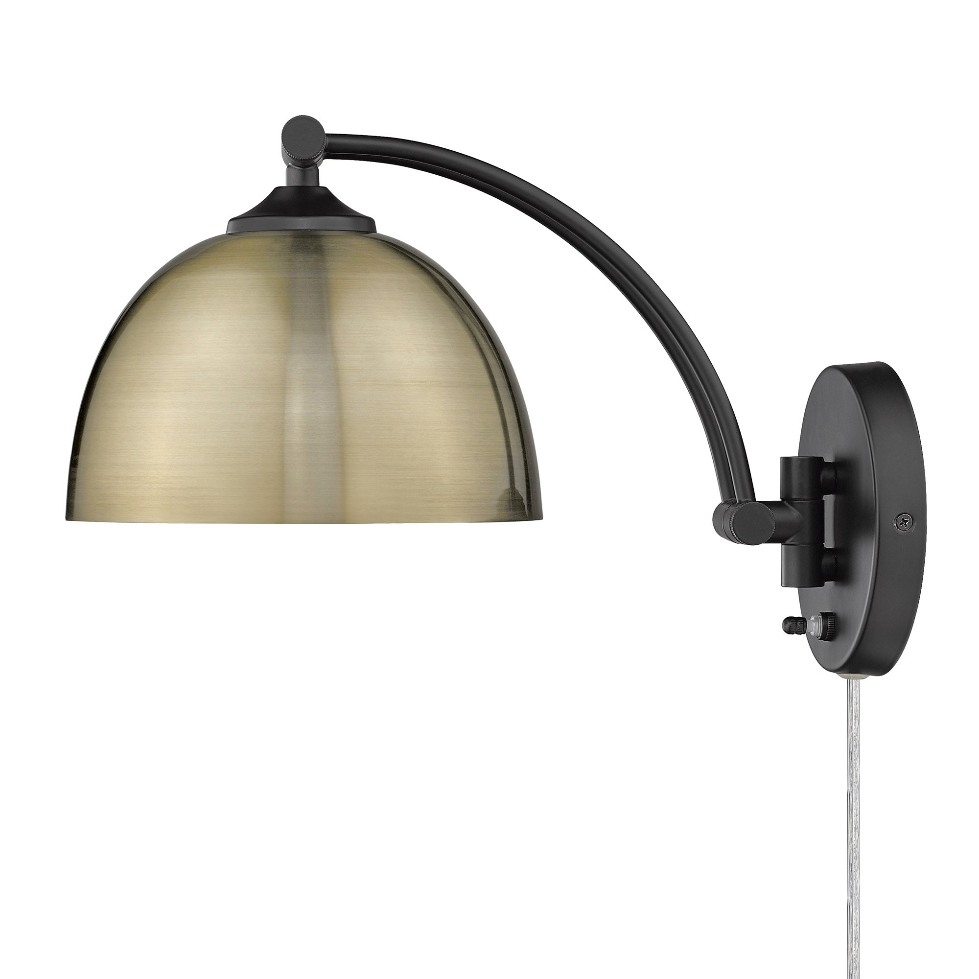 Rey 1-light Swing Arm Wall Lamp in Matte Black and Aged Brass shade