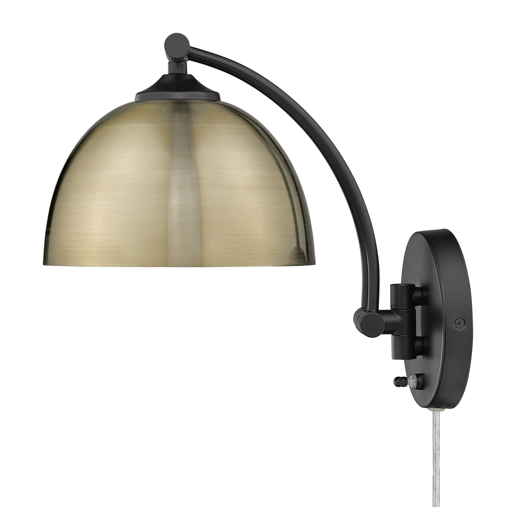 Rey 1-light Swing Arm Wall Lamp in Matte Black and Aged Brass shade