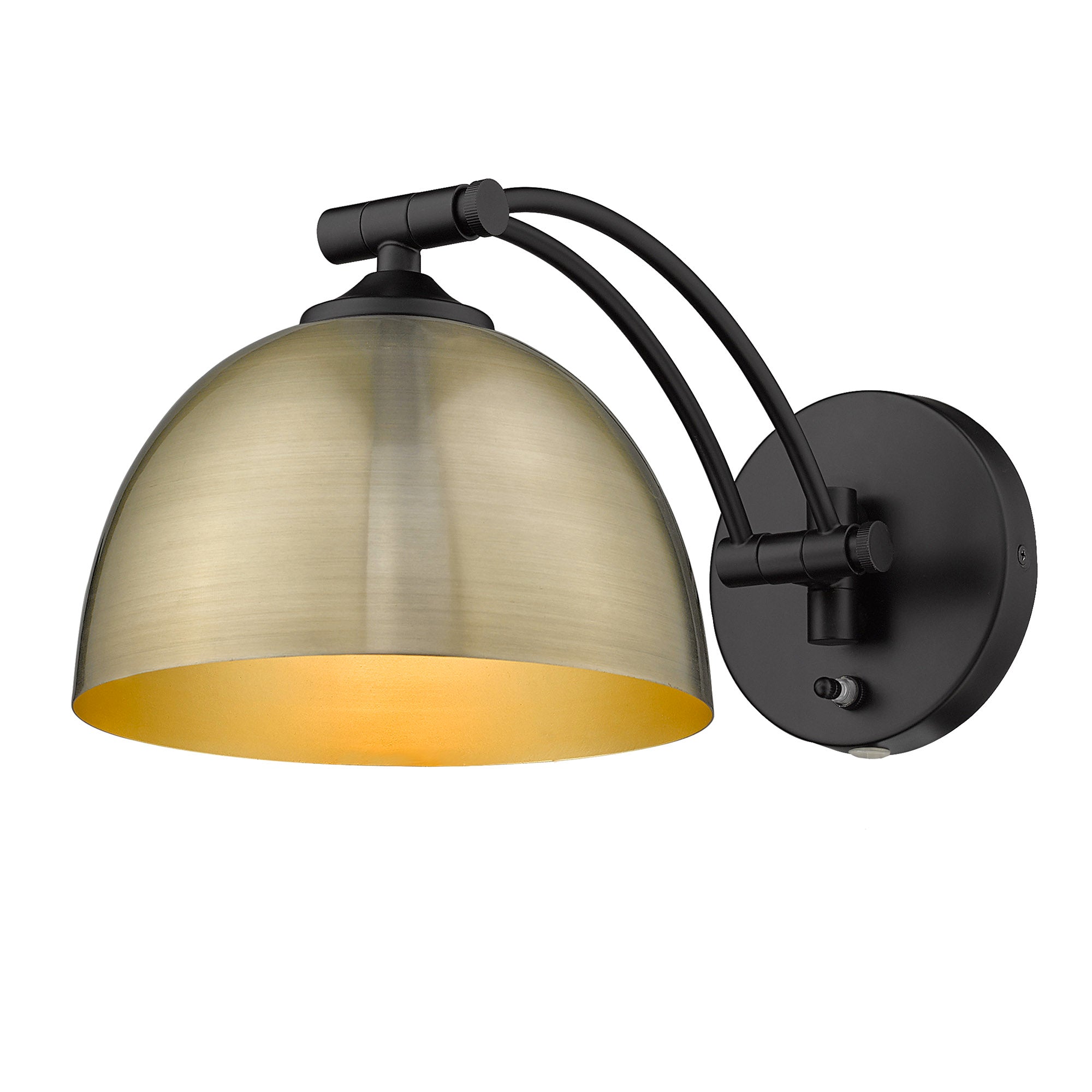 Rey 1-light Swing Arm Wall Lamp in Matte Black and Aged Brass shade