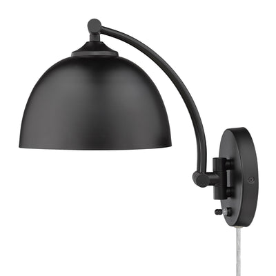 Rey 1-light Swing Arm Wall Lamp in Matte Black, side view - Golden Lighting