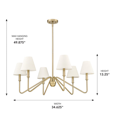 Yep by Golden Lighting Kennedy 6-light Chandelier in Brushed Champagne Brass and Ivory Linen shade - - Golden Lighting