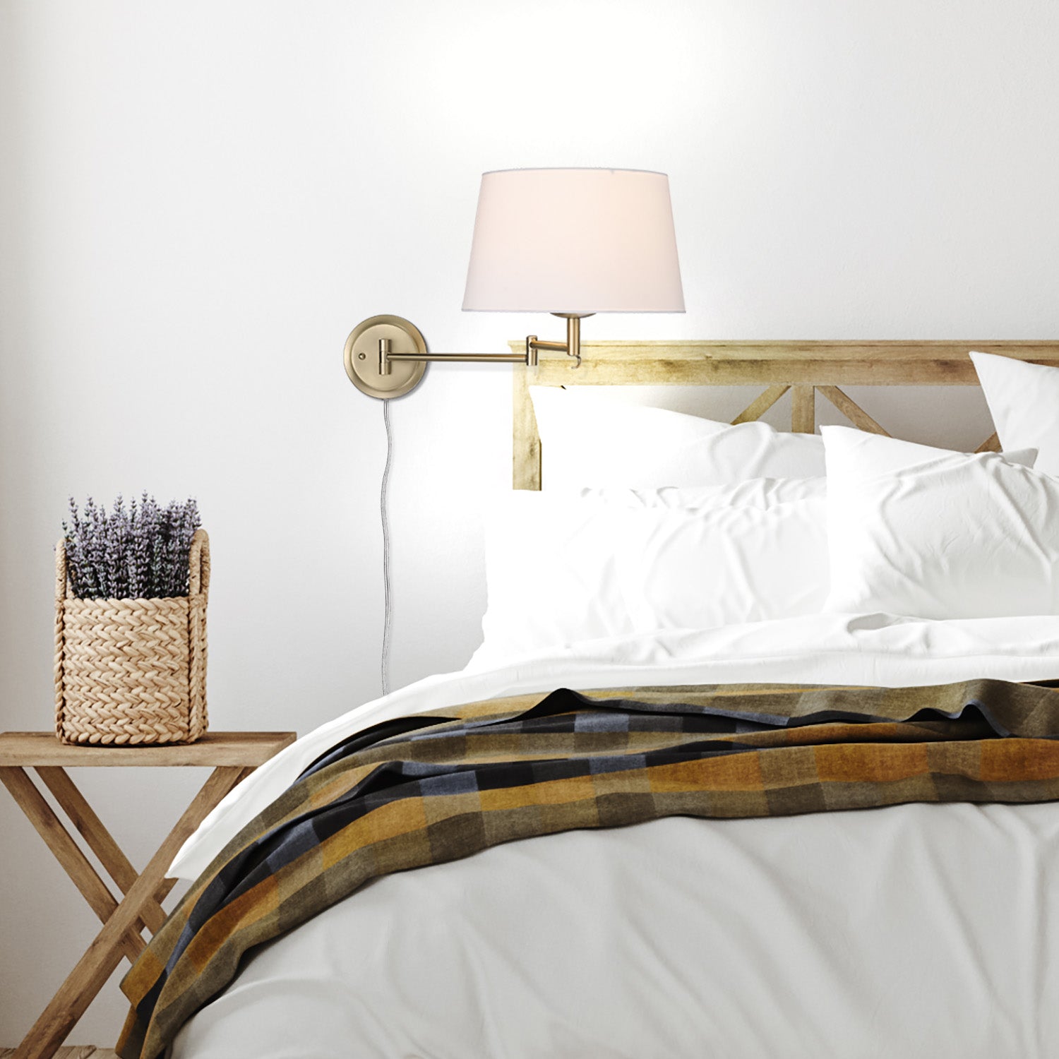 Eleanor 1-light Swing Arm Wall Lamp in Brushed Champagne Brass