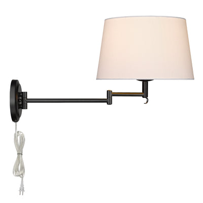 Eleanor 1-light Swing Arm Wall Lamp in Matte Black and Modern White shade